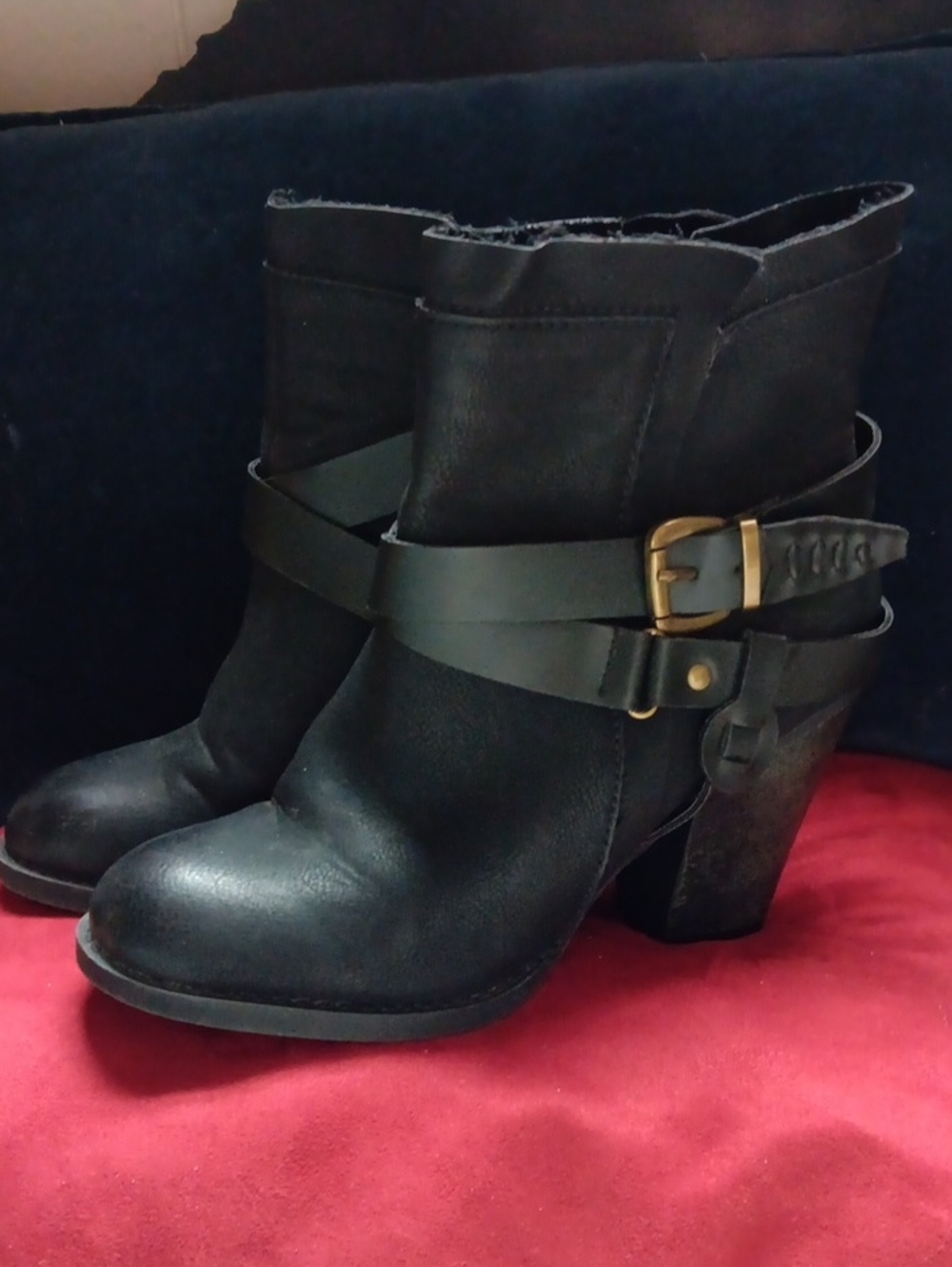 Curfew Black Leather Ankle Boots with Wrap Buckle